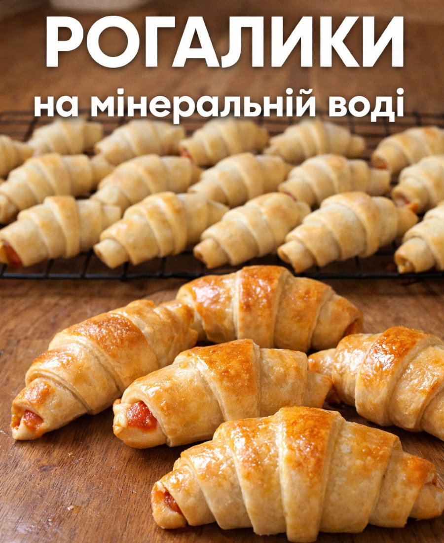 Пісні РОГАЛИКИ на мінеральній воді за 5 хвилин + ВИПІЧКА: готуємо ШВИДКУ випічку до чаю з будь-якою НАЧИНКОЮ