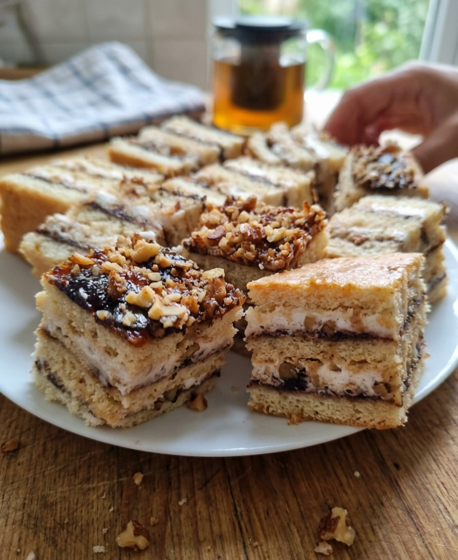 Розкішний пісочний пляцок із сметанним кремом, сливовим повидлом та горішками за рецептом української господині